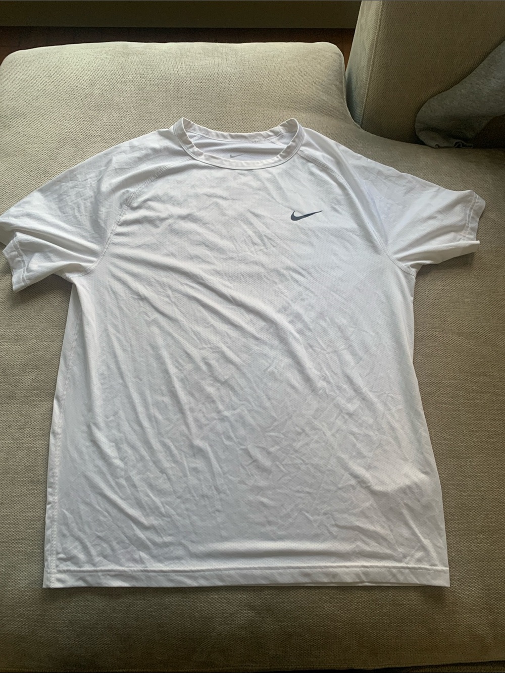 Nike White Short-Sleeve Dri-FIT Tee with Black Swoosh